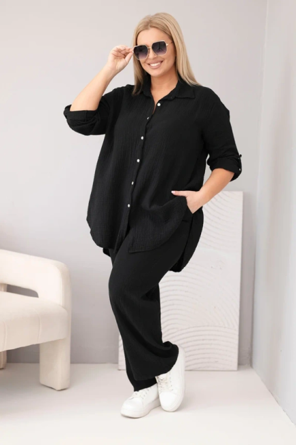 Bawełniany komplet oversize plus size MUŚLIN czarny