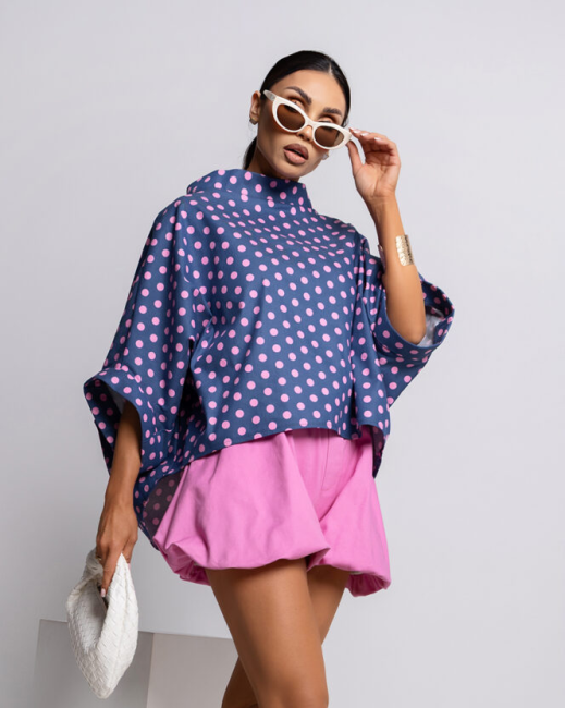Tunika  oversize plus size  KIMONO DOT niebiesko różowa