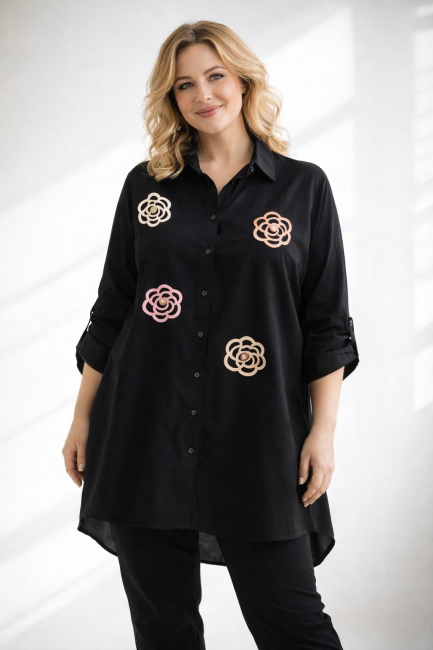 Koszula oversize plus size PEREŁKA czarna