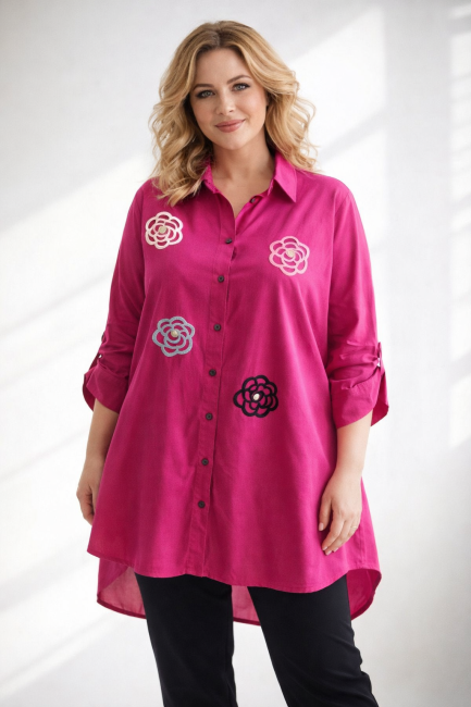 Koszula oversize plus size PEREŁKA fuksja