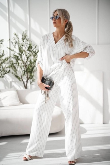 Komplet plus size oversize STYLOWY śmietankowy