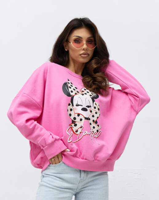 Bawełniana bluza oversize plus size LARA fuksja