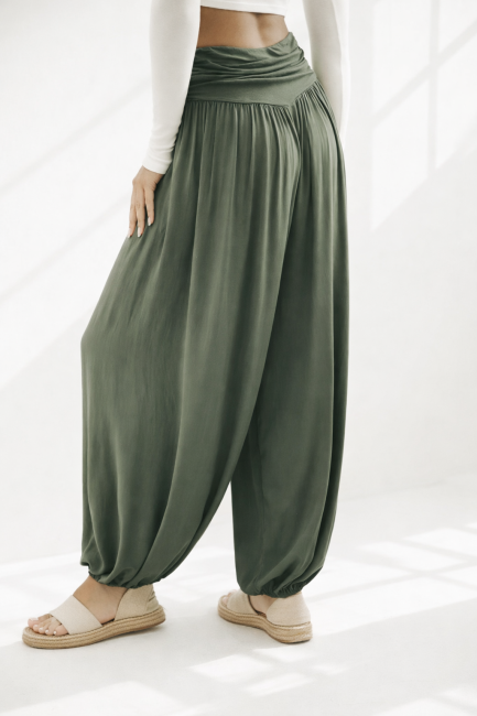 Zwiewne bawełniane spodnie oversize ALLADYNKI khaki