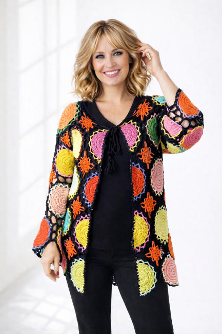 MISS MANDALA artystyczny szydełkowy kardigan premium  