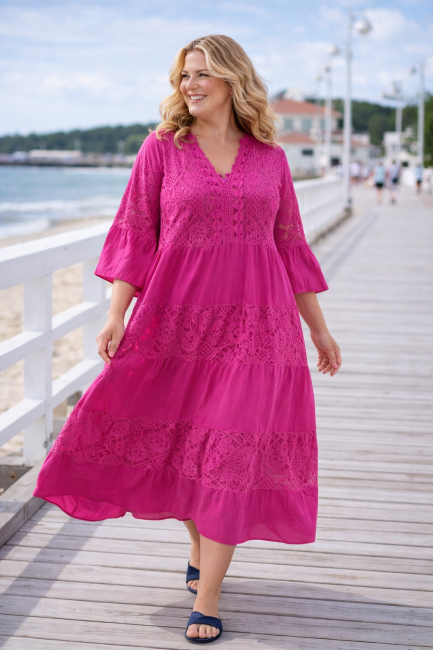  Sukienka plus size KORONKOWA MELODIA fuksja 