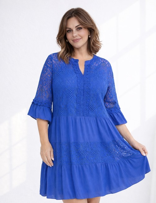 Zwiewna sukienka plus size KORONETTA niebieska