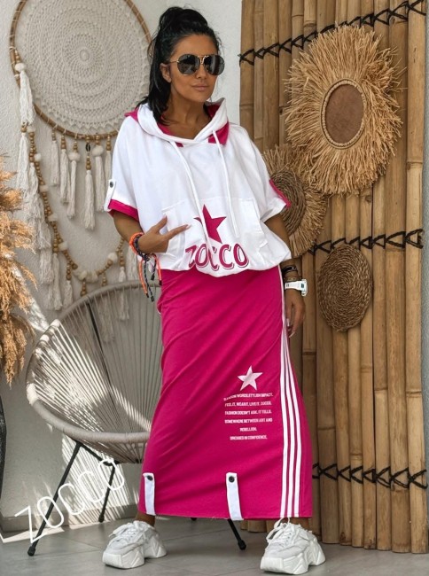 Bawełniany komplet oversize plus size ZOCCO fuksja