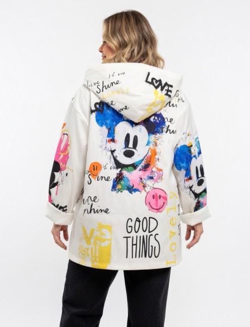 Marynarka z kapturem plus size ecru