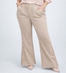 Elastyczne spodnie dzwony plus size GUZIKI latte