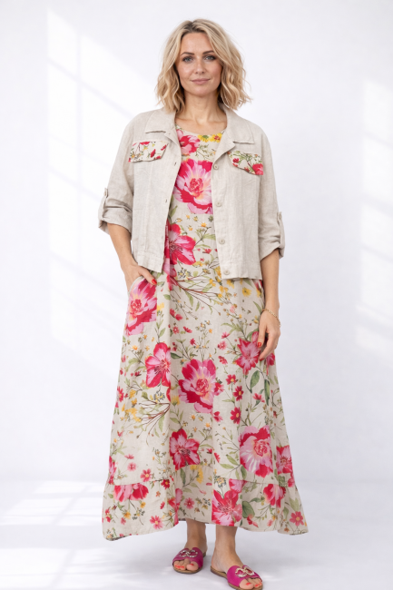 Lniany komplet oversize ŁĄCZKA beżowy