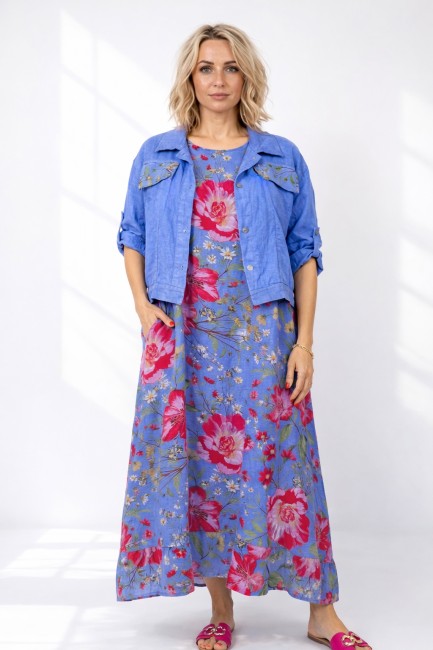 Lniany komplet oversize ŁĄCZKA niebieski