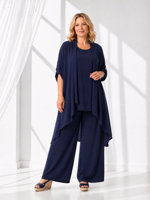 Wizytowy komplet plus size ELEGANCE granatowy