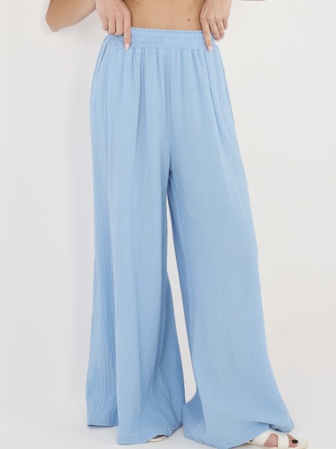 Bawełniane spodnie plus size MUŚLIN błękitne
