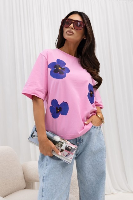 Bawełniany t shirt oversize  BRATKI różowy