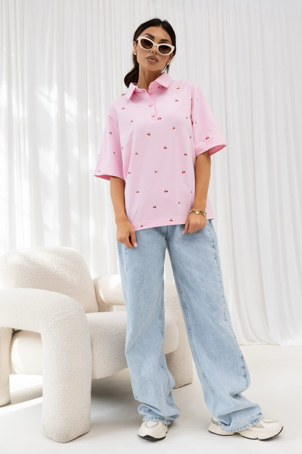 Bawełniany t shirt POLO różowy