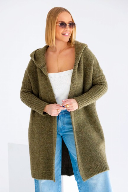 Oversizowy kardigan sweter z wełną EMMA  khaki