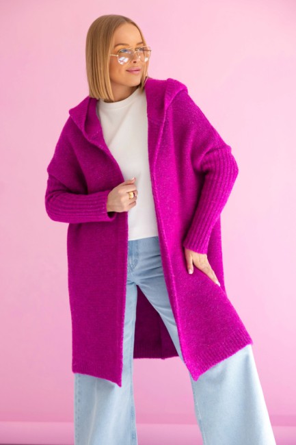 Oversizowy kardigan sweter z wełną EMMA  amarantowy