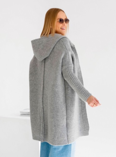 Oversizowy kardigan sweter z wełną EMMA ciemny szary 