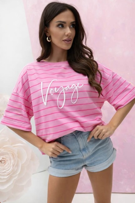 Bawełniany t shirt VOYAGE różowa