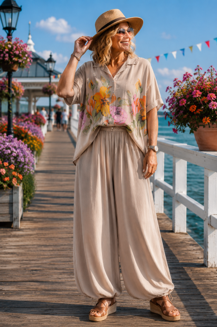 Zwiewne wiskozowe  spodnie plus size HAREMKI latte