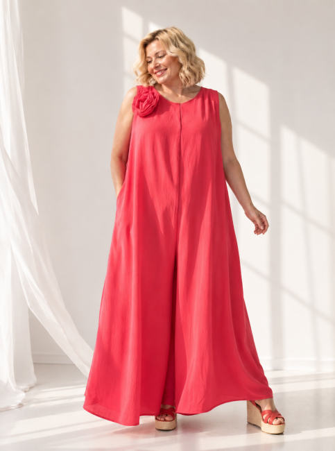 Kombinezon plus size LETNIA ROSA koralowy