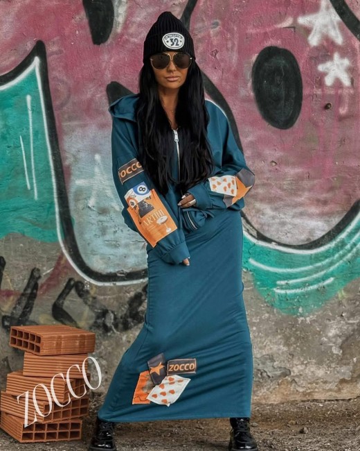 Bawełniany komplet oversize plus size ZOCCO morski