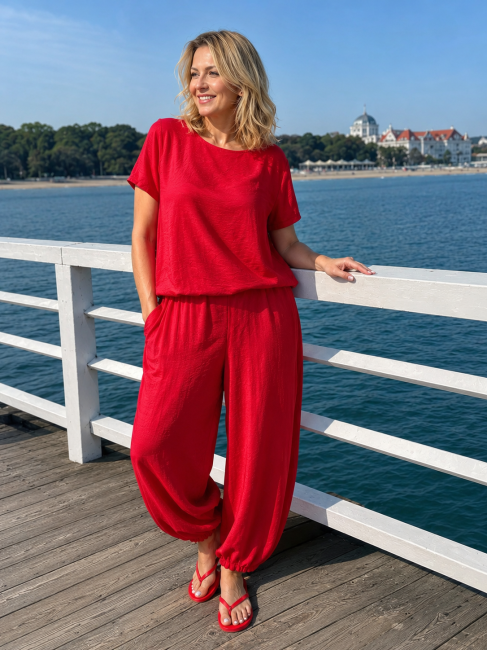 Wiskozowy komplet oversize PALAZZO FLOW czerwony