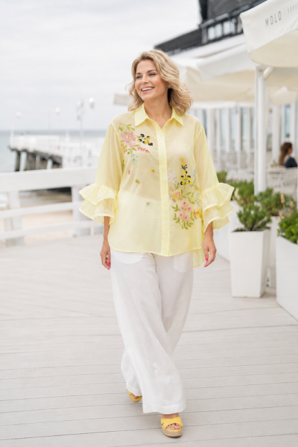 PREMIUM  koszula plus size HAFTOWANA MGIEŁKA limonka