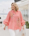 PREMIUM  koszula plus size HAFTOWANA MGIEŁKA koralowa
