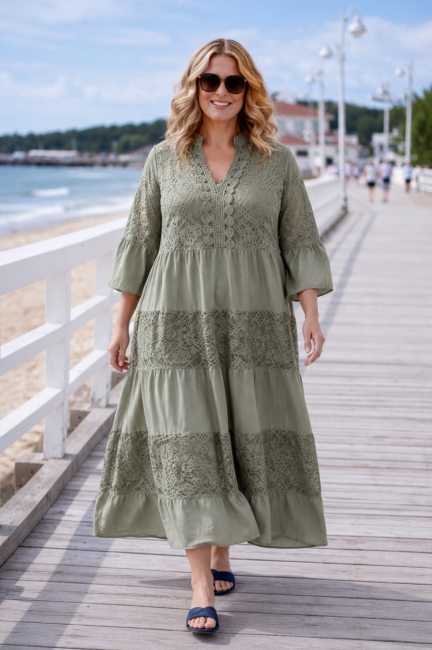  Sukienka plus size KORONKOWA MELODIA khaki