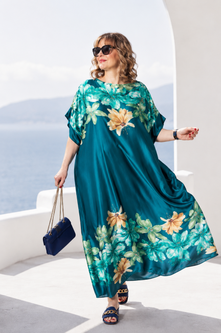 Satynowa sukienka plus size OLŚNIEWAJĄCA turkusowa