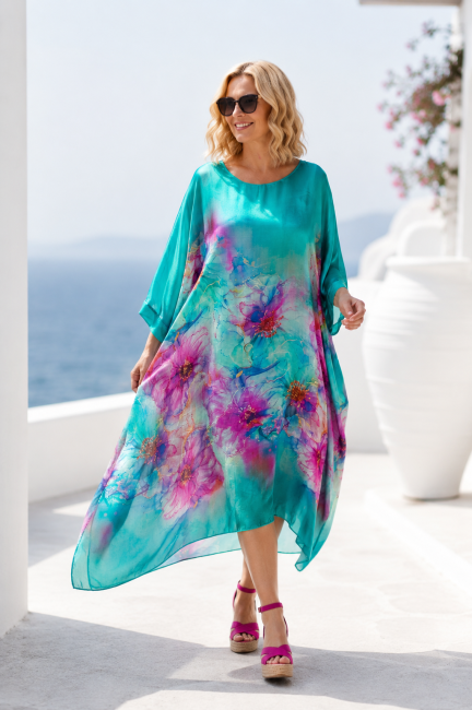 Jedwabna sukienka plus size  JEDWABIA turkusowa  