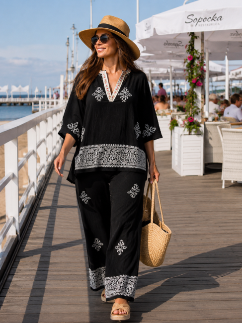 Komplet  oversize HAFTOWANY czarny
