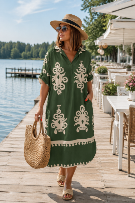 Sukienka plus size ARTYSTYCZNA khaki 