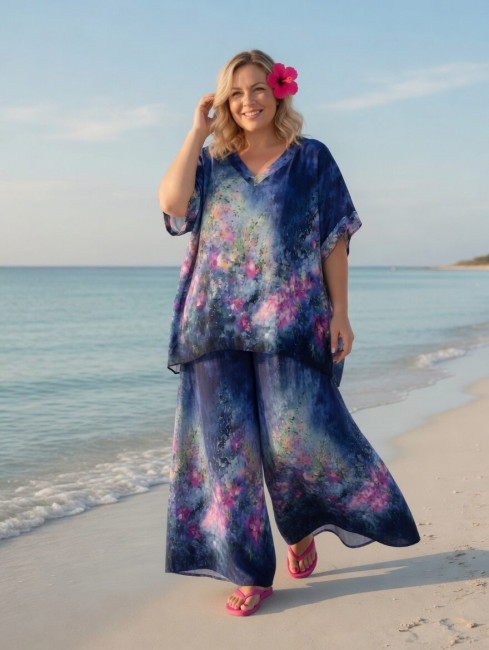 Komplet  plus size oversize ŁĄCZKA granatowy