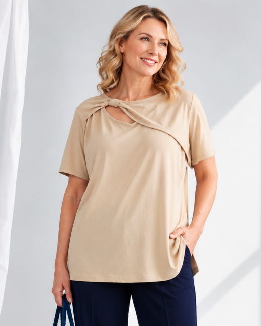 Bawełniana tunika plus size KOKARDA beżowa