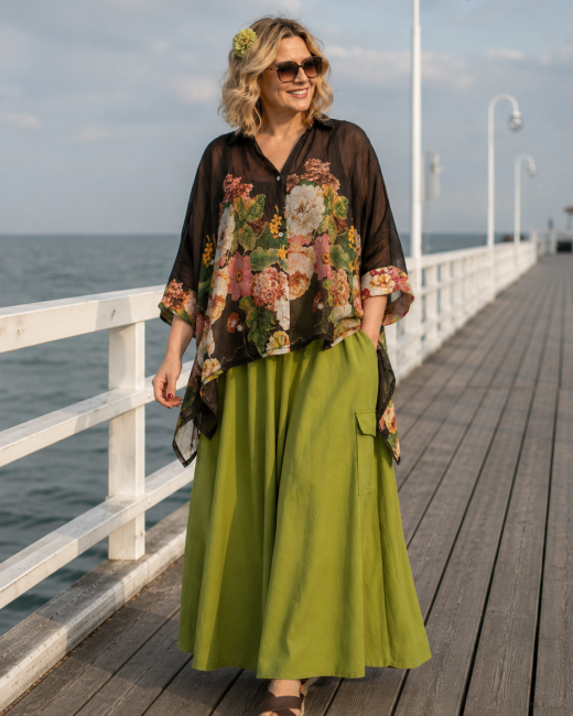 Zwiewna koszula plus size LETNI SZEPT grafitowa