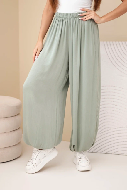 Zwiewne wiskozowe  spodnie plus size HAREMKI khaki