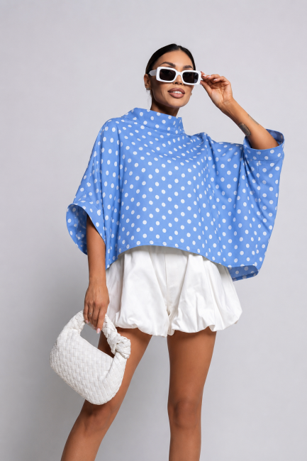 Tunika  oversize plus size  KIMONO GROCHY niebieska