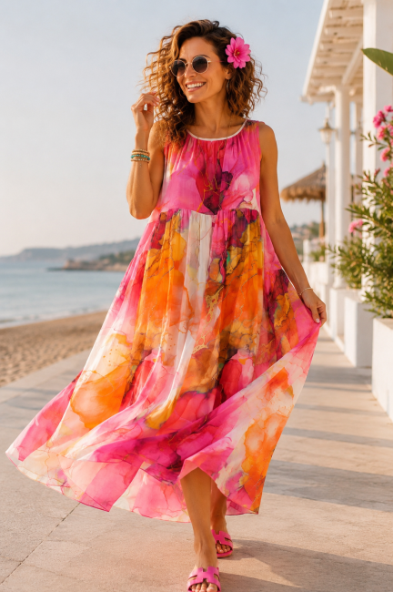 Sukienka plus size oversize SZCZĘŚCIE różowa
