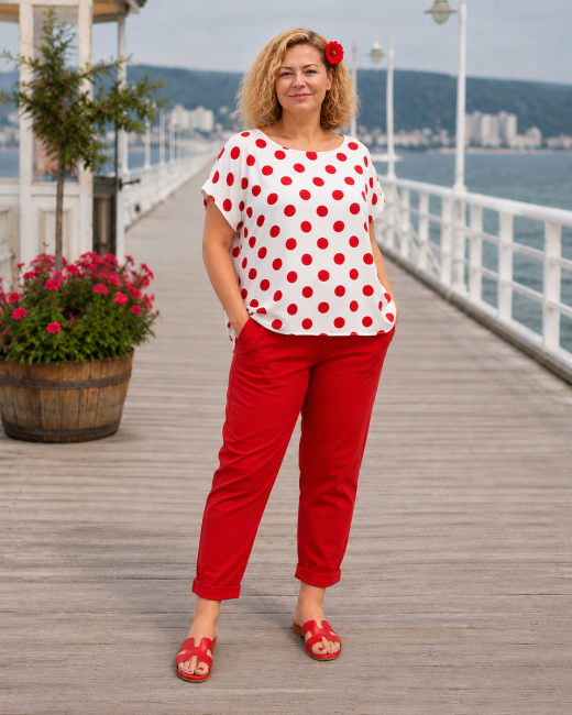 Elastyczne  spodnie plus size WYGODNIAKI czerwone