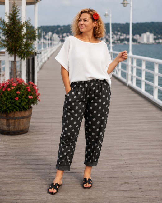 Elastyczne  spodnie plus size KROPKOWIAKI czarne