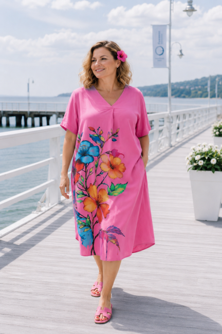Sukienka plus size MALOWANA RADOŚĆ różowa