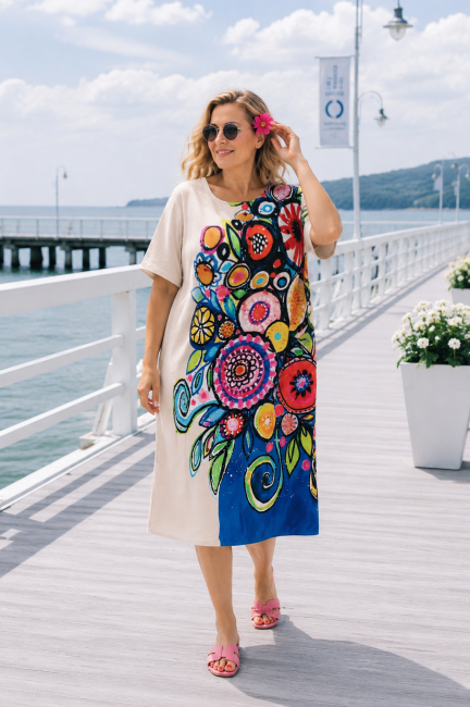 Sukienka plus size MALOWANA FANTAZJA beżowa