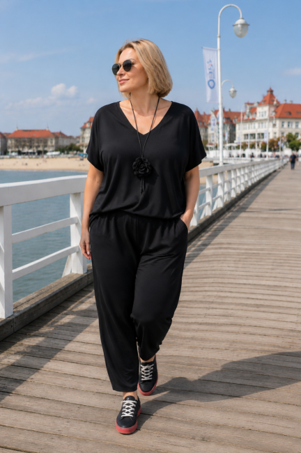 Komplet plus size RÓŻA czarny