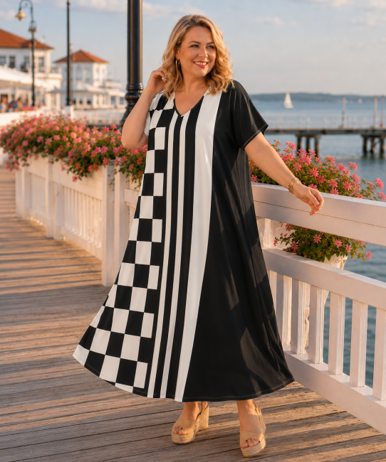 Sukienka plus size oversize MONELLA czarna biała