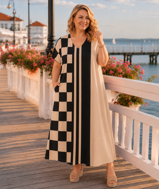 Sukienka plus size oversize MONELLA czarna latte