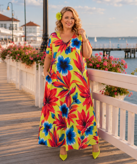 Sukienka plus size oversize ROMANTELLA limonka