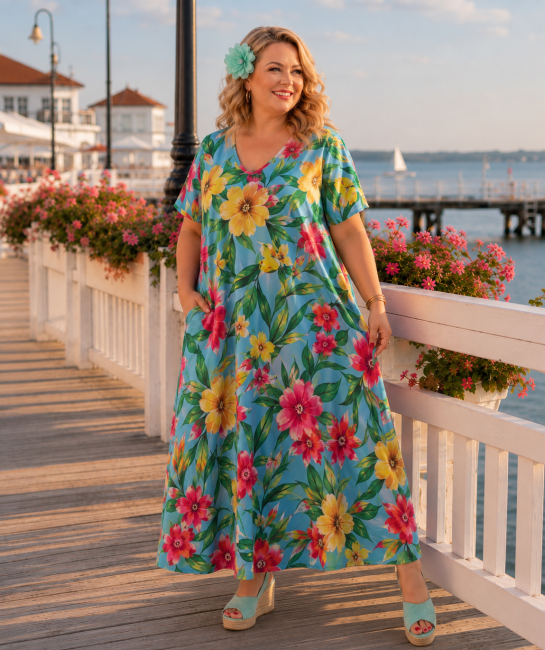 Sukienka plus size oversize ROMANTELLA miętowa