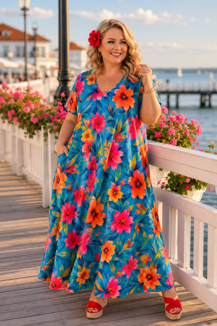 Sukienka plus size oversize ROMANTELLA turkusowa